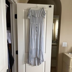 Blue and White Striped Off-Shoulder Dress